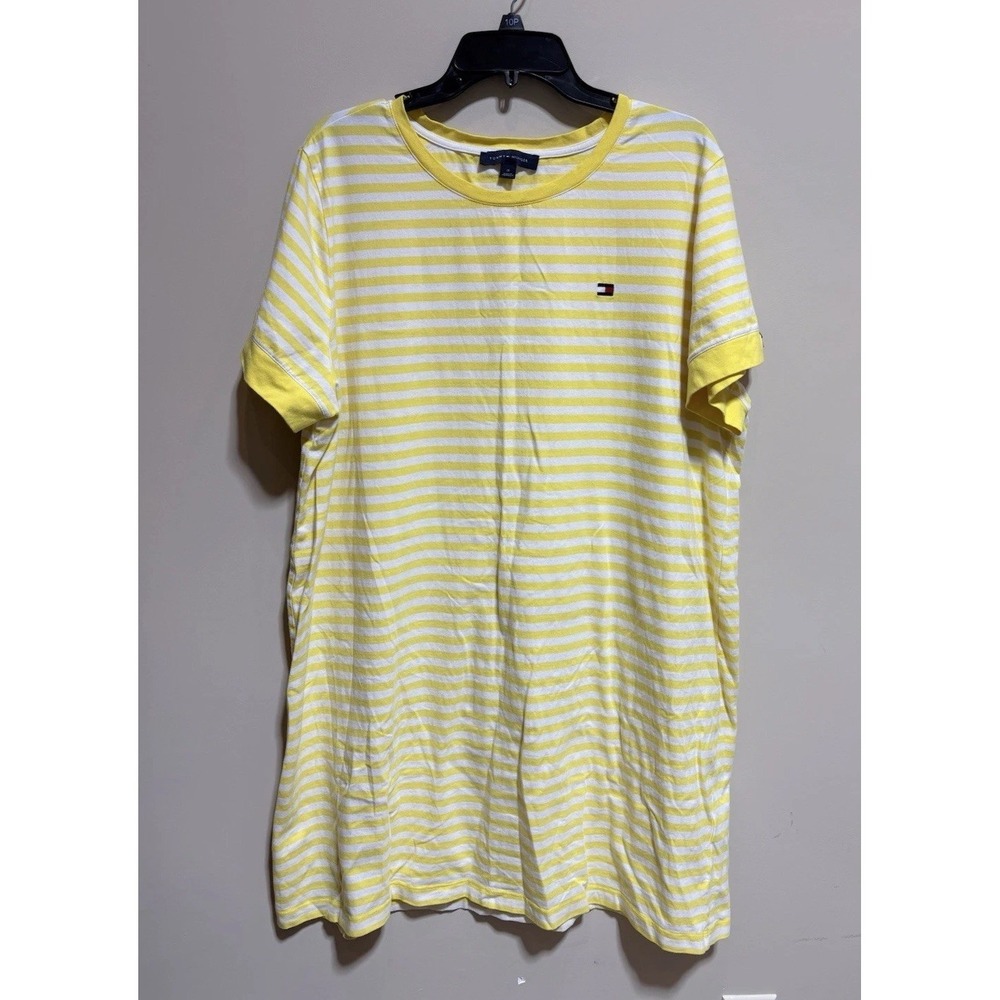 Tommy Hilfiger  Dress Yellow Striped Short Sleeve Crew Neck T-Shirt  1X Plus